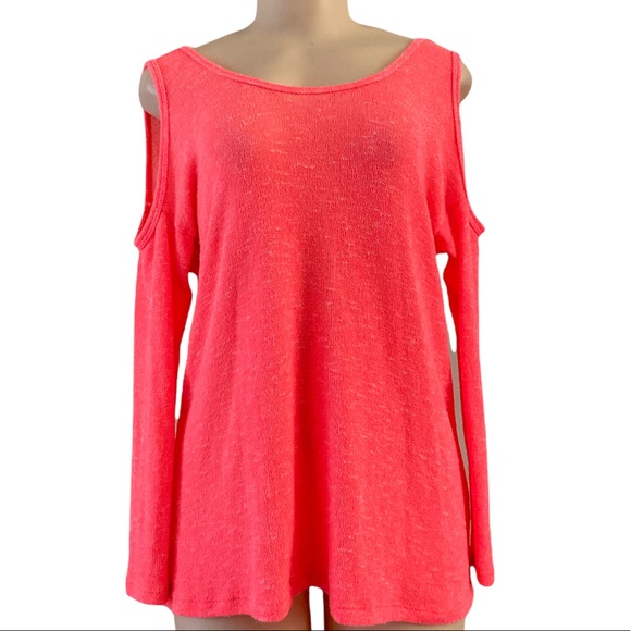 Daytrip pink coral cold shoulder back bow long sleeve top! - Picture 2 of 6